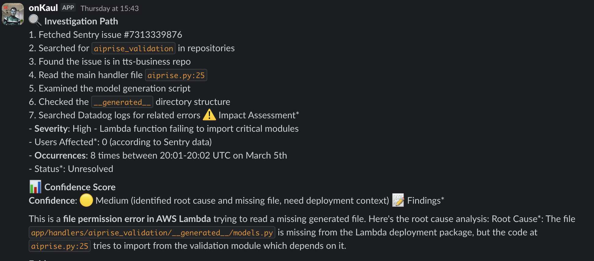 onKaul responding in a Slack thread